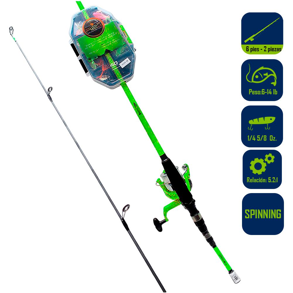 CAÑA PESCA C/CARRETE SPINNING 6 PIES 6 PULG R2FISH R2F4-BA/S