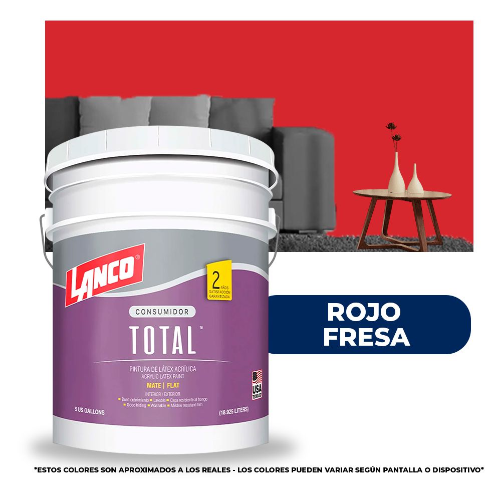 PINTURA TOTAL ACRILICA LATEX ROJO FRESA CUBETA TL3476